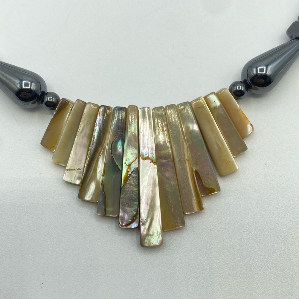 Hematite Abalone Shell Memory Wire Choker Necklac… - image 8